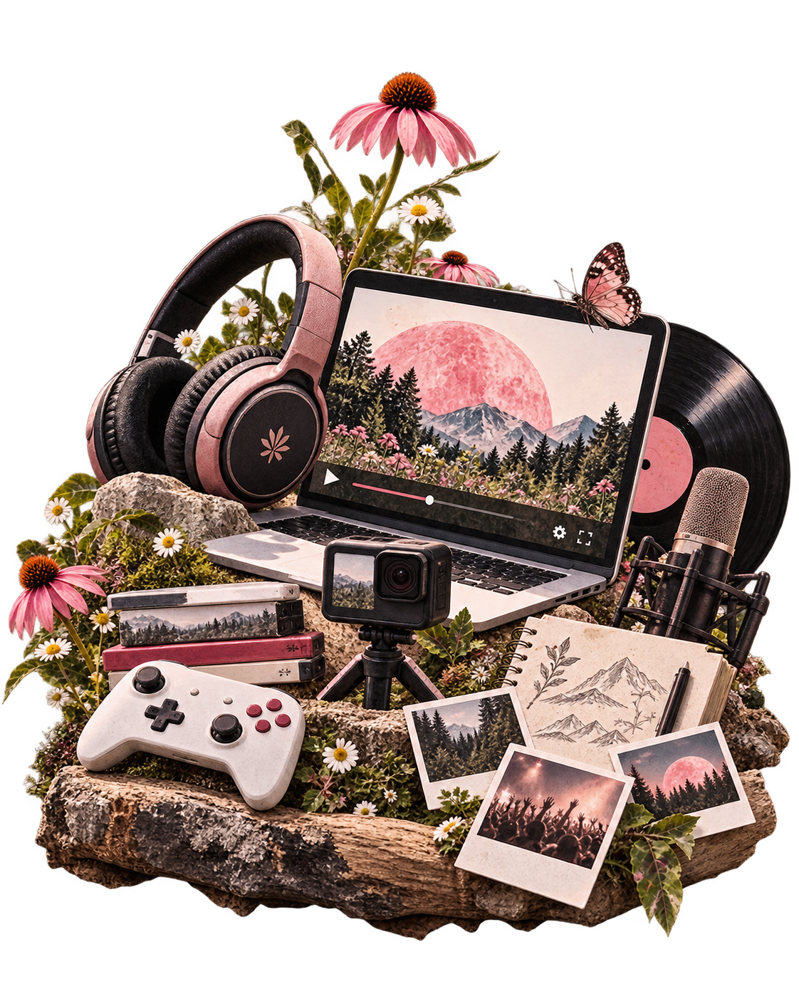 Assemblage de médias créatifs avec jeu vidéo, vidéo, musique et création sonore