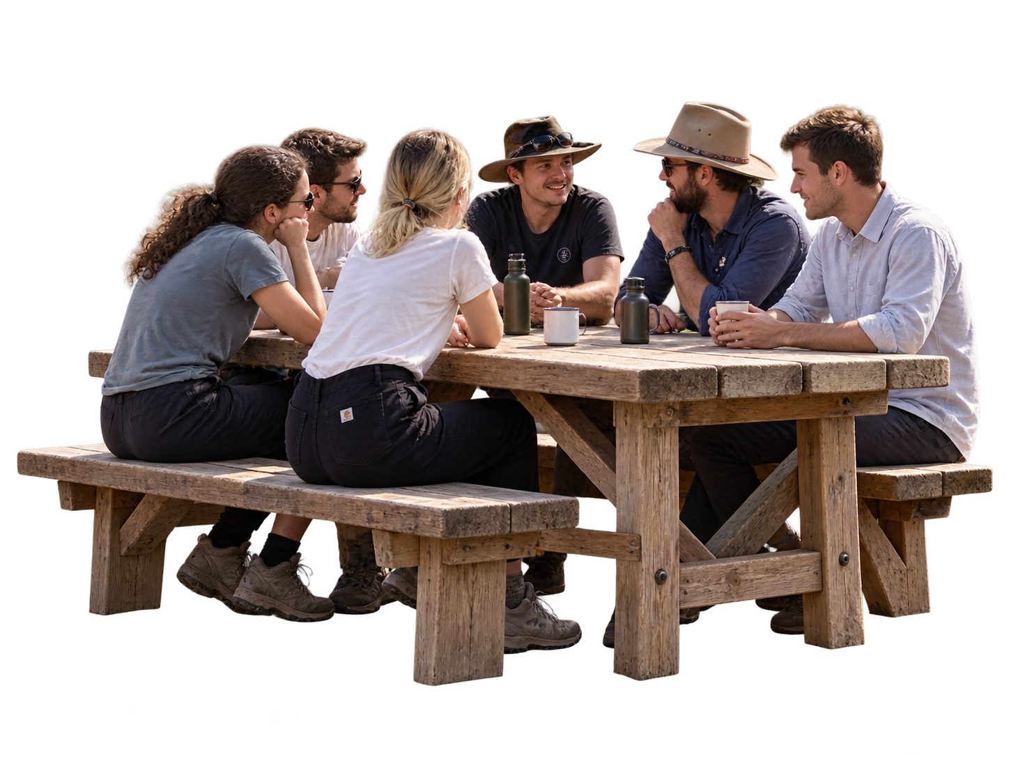 Groupe convivial autour d'une table rustique