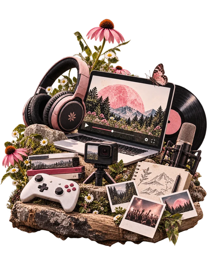 Assemblage de médias créatifs avec jeu vidéo, vidéo, musique et création sonore